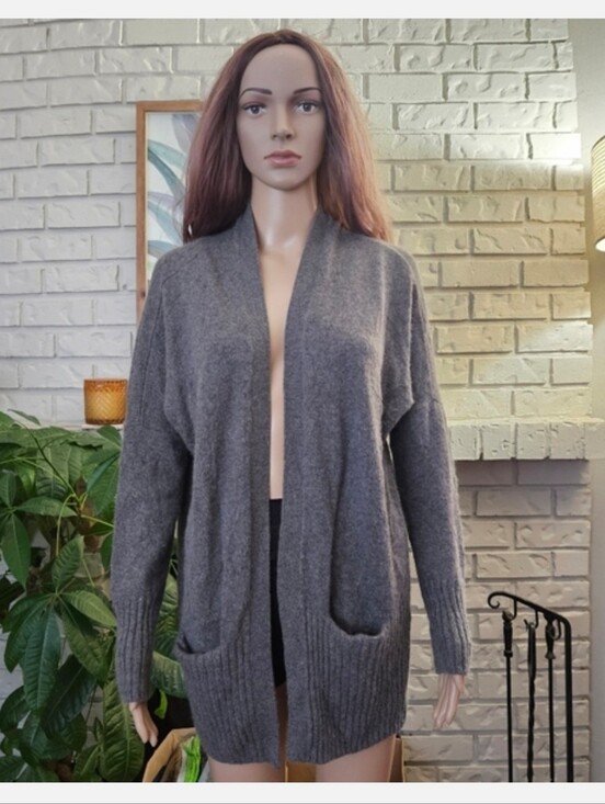 Aritzia Sweaters - Aritzia Talula Charcoal Gray Open Front Cardigan Long Line Angora Cashmere Blend